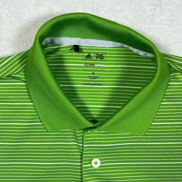 Men’s Medium Adidas Green Stripe ClimaLite Golf Performance Polo Shirt - Picture 5 of 11